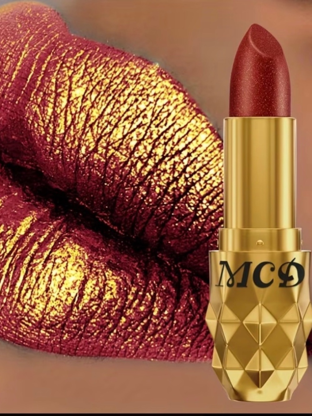 Luxe Metallic Red-Gold Ombré Lipstick | High-Pigment Glamour